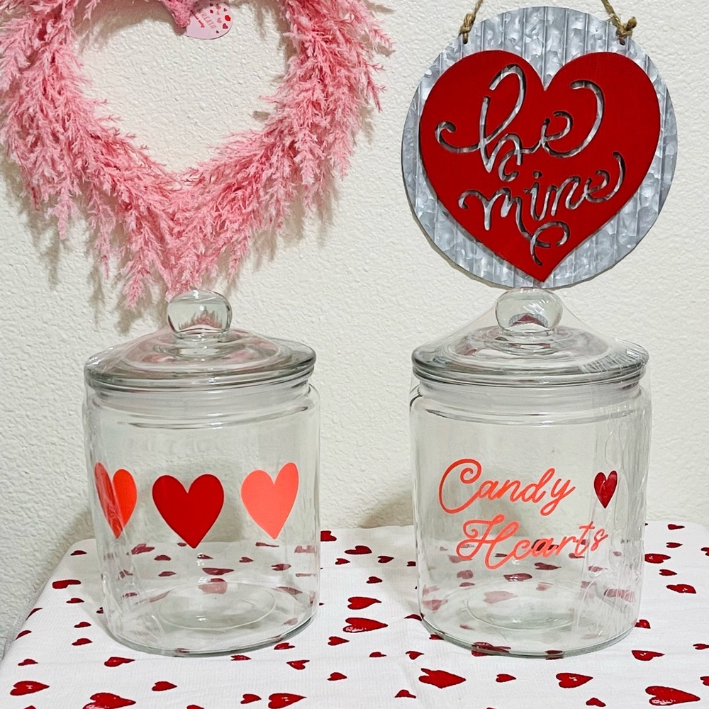 Target bullseye candy hearts glass jar